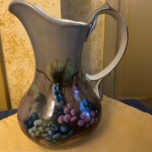 Vintage  "Vineyard Blessings" Porcelain Pitcher by Lisa White 10in height